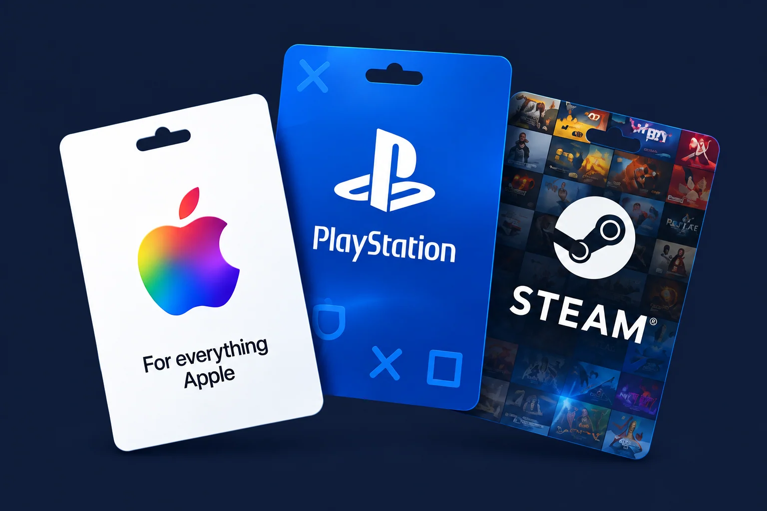 Cartes cadeaux Apple, PlayStation et Steam